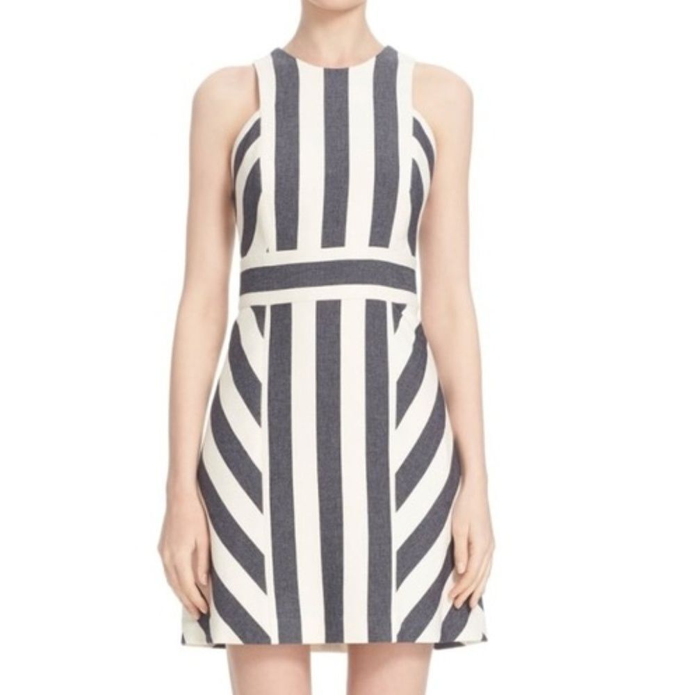 Milly Graphic Striped Dress 8 Navy